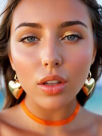 Topless 24 year old Portuguese woman in a sunny Mauritius evening landscape